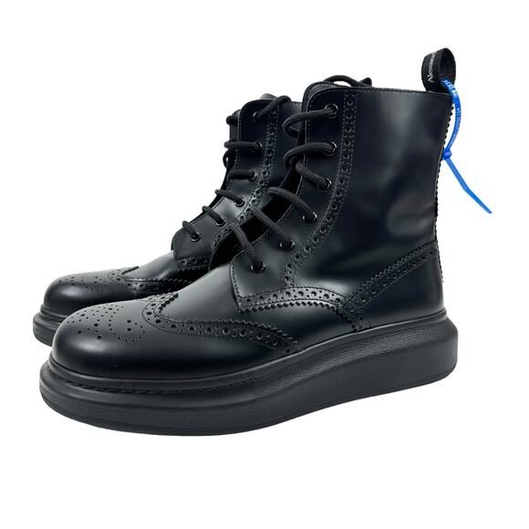 Alexander Mcqueen Hybrid Lace Up Borgue Wingtip Leather Boots Black Size 40E - Picture 2 of 10